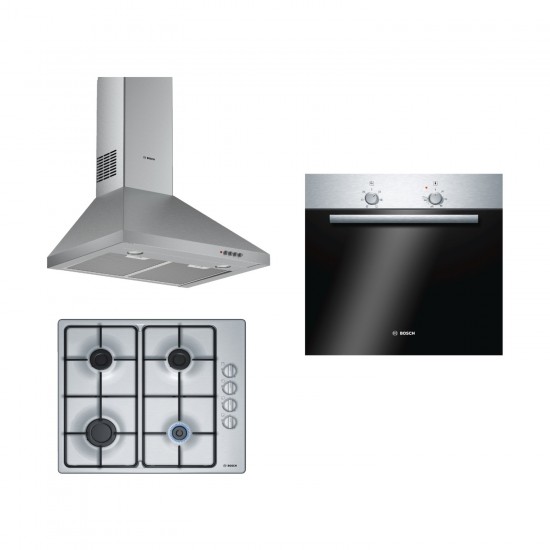  Bosch Eco 3lü Ankastre Set (Bosch HBF 010BR1 T Fırın Bosch PBP6C5B80L Inox Ocak Bosch DWP64CC50T 60cm Davlumbaz) Outlet Ürün